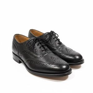 Sanders of Northampton Black Pebble Grain Leather Wingtip Brogues Size 9